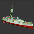 Warship Model With White Upper Hull Red Bottom Mast And Chimney On Dark Background Reflection 3d model