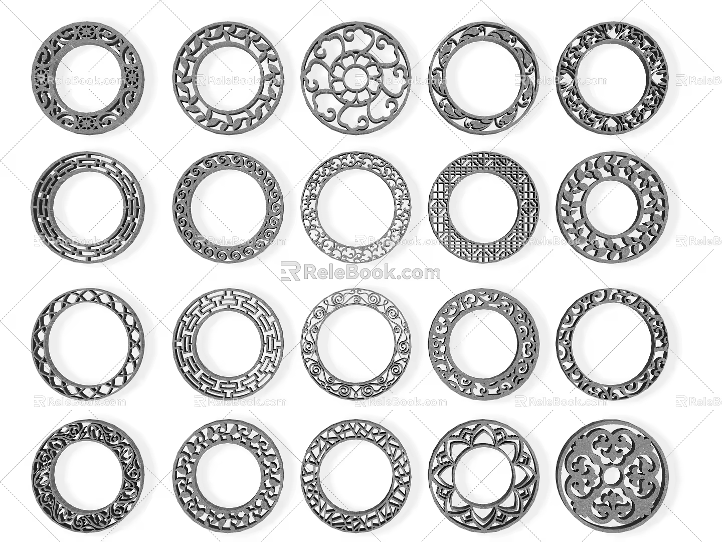 New Chinese Style Window Blossom Window Carved Pattern Hollow Window Grillage Wall Lattice Window Antique Leaky Window Square Lattice Round Window Carved Silhouette 3d model