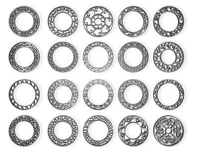 Ornate Circular Lattice Windows with Various Intricate Carved Patterns and Designs 3d model