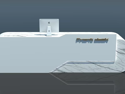 Modern Reception Desk Design With Marble Surface And Computer Monitor 3d model