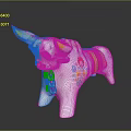 White Bull Shaped Decorative Furniture With Yellow Horns And Colorful Striped Patterns