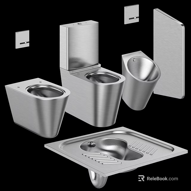 Stainless Steel Toilet Collection Including Siphonic Urinal Squat Pan And Modern Design 3d model 