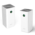 Two Sharp White Air Purifiers With Gray Top And Green Indicator Light For Home Use