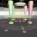 Futuristic Sci Fi Landscape With Circular Platform Glowing Pillars Hexagonal Ground And Purple Light Rings