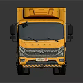 Yellow Box Truck Exterior with Red Graphic Design on Side Body