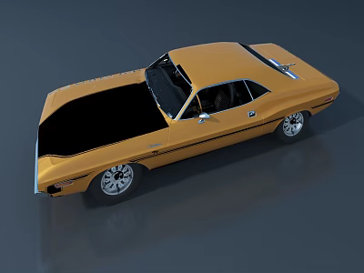 Yellow Classic Muscle Car With Black Roof Hood And Silver Alloy Wheels 3d model