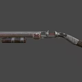 Rusty Double Barrel Shotgun With Metal Barrels Red Parts Wooden Stock And Worn Details