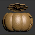 Golden Pumpkin Shaped Decorative Ornament With Geometric Facets And Leaf Top