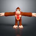 Cartoon Brown Monkey With Outstretched Arms Red Tie Yellow F Letter Standing Black Background Reflection