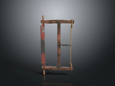 Vintage Wooden Frame Hand Saw as Practical Household Tool with Metal Blade and Rope 3d model