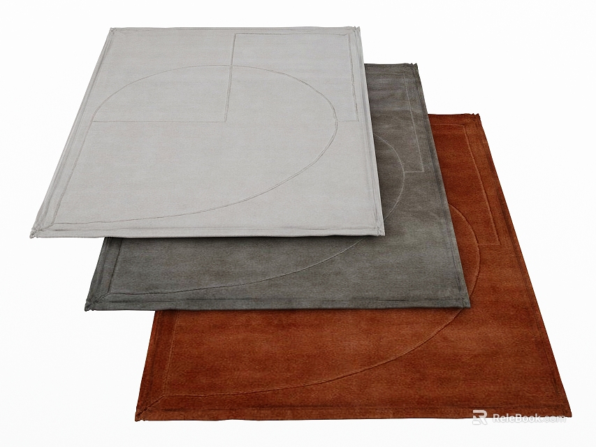 Modern Square Rug Collection With White Gray Brown Colors And Circular Geometric Patterns 3d model 