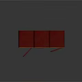 Three Red Objects With Yellow Trim Green Labels And Colorful Panels On Shiny Surface