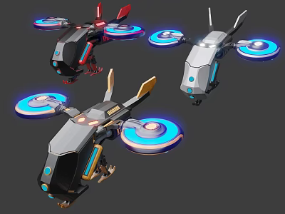 Futuristic Drone Equipment With Blue Lighted Propellers And Modern Design Features 3d model