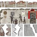Traditional Wall Textures Featuring Red Brick Earthen Walls Figure Statues And Door With Couplets