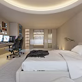 Modern Apartment Bedroom Space With Large Windows Sofa Office Desk And Gaming Chairs
