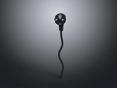 Computer Power Plug With Curved Black Cable And Gray Background Design Accessory 3d model