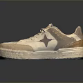 White And Beige Casual Sneakers With Star Pattern On Upper And Platform Sole