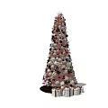 Decorated Christmas Tree With Pink And Black Ornaments Surrounded By Gift Boxes 3d model