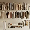 Fashionable Clothing Hanging on Hangers with Various Styles Dresses Tops and Neutral Tones