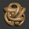 Golden Metallic Reptile Sculpture With Intertwined Snake Bodies Forming Sphere And Scaled Texture