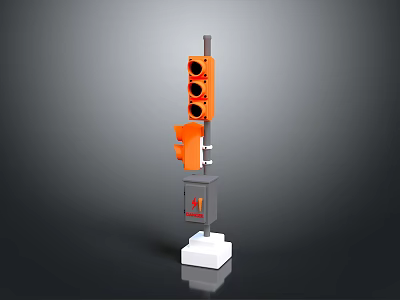 Orange Traffic Light With Signal Heads Control Box And Concrete Base 3d model