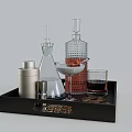 Bar Tools Set With Black Tray Glass Bottles Measuring Cup And Cocktail Glasses