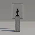Traditional Buddha Sculpture Carving on Black Pedestal with Inscribed Panel Backdrop