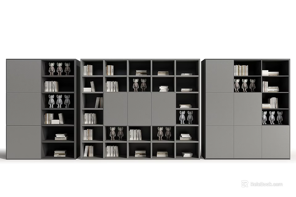 Sleek Modern Modular Bookcase Interior With Open Shelves Books And Decor Items 3d model 