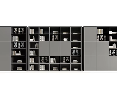 Sleek Modern Modular Bookcase Interior With Open Shelves Books And Decor Items 3d model