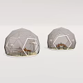 Two Dome Shaped Outdoor Playground Equipment With Metal Frame Transparent Material And Tables Chairs