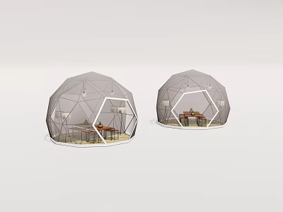 Two Dome Shaped Outdoor Playground Equipment With Metal Frame Transparent Material And Tables Chairs 3d model