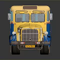 Vintage Yellow And Blue Toy Bus Model With Gray Roof And Open Doors