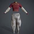 Detailed Character Outfit With Metallic Armor Red Top And White Embroidered Pants