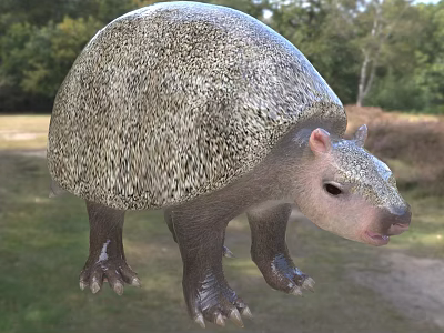 Large Reptile Turtle With Rough Textured Shell In Grassy Outdoor Area Surrounded By Trees 3d model