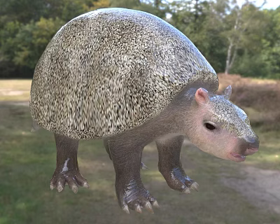 Large Reptile Turtle With Rough Textured Shell In Grassy Outdoor Area Surrounded By Trees 3d model