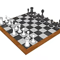 Decorative Ornament Set Classic Chessboard With Black And White Pieces On Wooden Frame