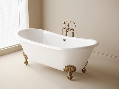 Elegant White Bathtub With Brass Feet And Faucet In Bathroom Interior 3d model