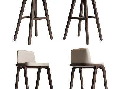 Modern Wooden Bar Stools With White Padded Seat Design For Home Kitchen Counter 3d model