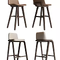 Modern Wooden Bar Stools With White Padded Seat Design For Home Kitchen Counter