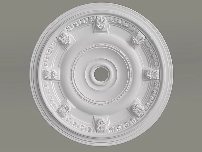 White Decorative Circular Ceiling Medallion With Intricate Carved Patterns And Central Lighting Hole 3d model