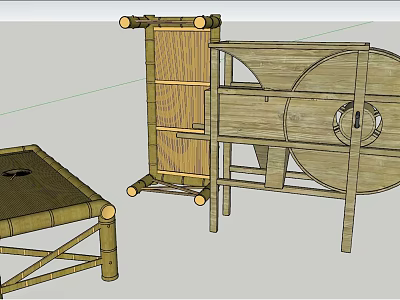Wooden Agricultural Equipment with Wheel Frame and Planks for Farm Cultivation Use 3d model