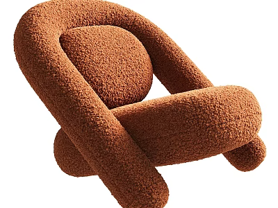 Modern Brown Plush Leisure Chair With Rounded Arms And Comfortable Design 3d model