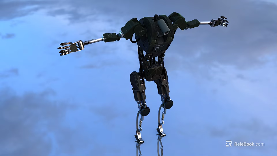 Intelligent Machine with Mechanical Arms Legs and Metallic Structure Against Blue Sky 3d model 