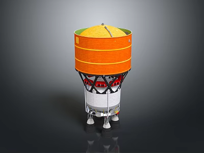 Cylindrical Orange And White Spacecraft Lander With Metallic Body And Support Legs 3d model