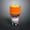 Cylindrical Orange And White Spacecraft Lander With Metallic Body And Support Legs