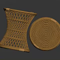 Handcrafted Natural Brown Wicker Stool With Round Frame And Intricate Woven Design
