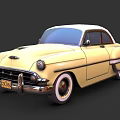 Classic Yellow Vintage Car With White Roof Two Door Chrome Details