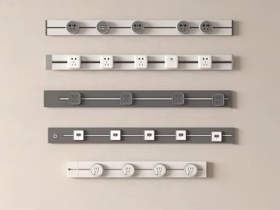 Modern Minimalist Grey And White Wall Mounted Switch Panels Featuring Multiple Socket Modules 3d model