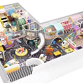Vibrant Kids Amusement Playground with Spiral Slide Climbing Net Small Stalls and Colorful Decorations