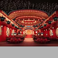 Chinese Style Banquet Hall With Red Decor Traditional Lanterns And Dragon Patterns